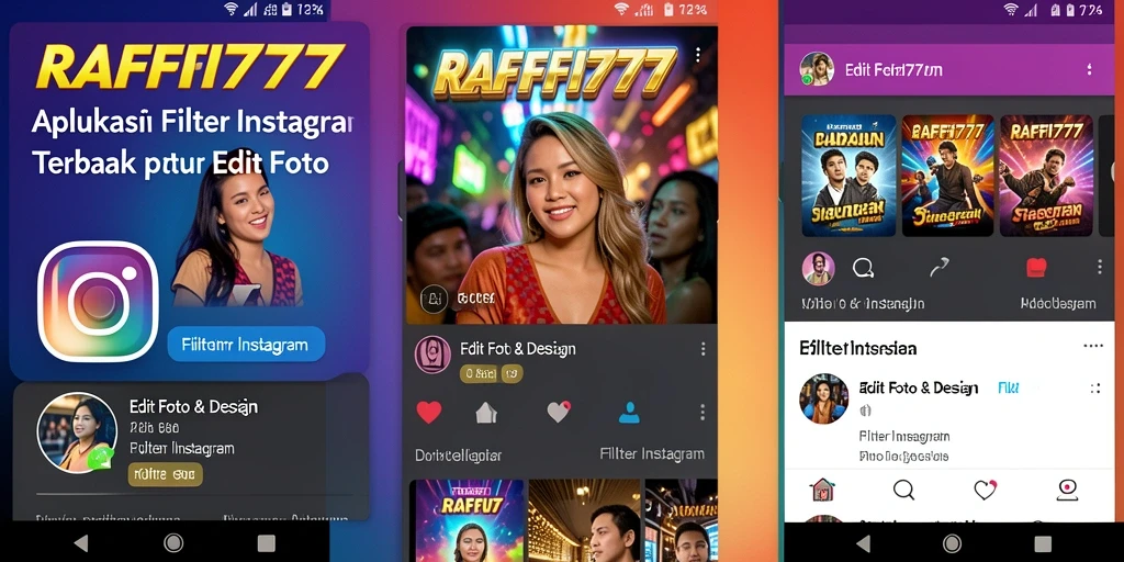 Antarmuka pengguna RAFFI777 dengan berbagai pilihan filter Instagram.