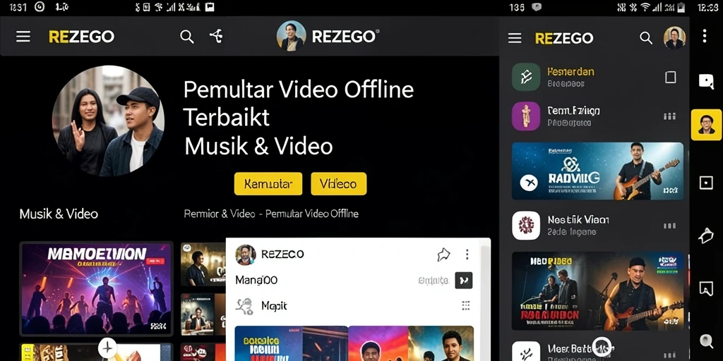 Antarmuka aplikasi REZEGO untuk Pemutar Video Offline yang sederhana dan menarik.