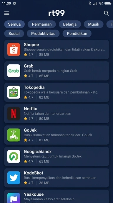 Tampilan katalog aplikasi rt99